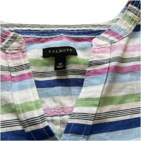 Talbots Striped Linen Popover Shirt Womens Size Medium 3/4 Sleeve Coastal Preppy - Picture 3 of 4
